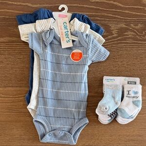 Carter's Blue and Gray Baby Bodysuit and Sock Collection